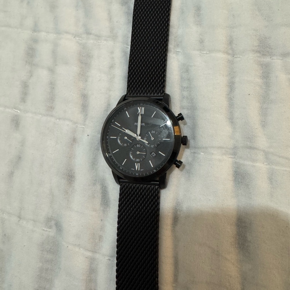 Black Mesh Strap Watch